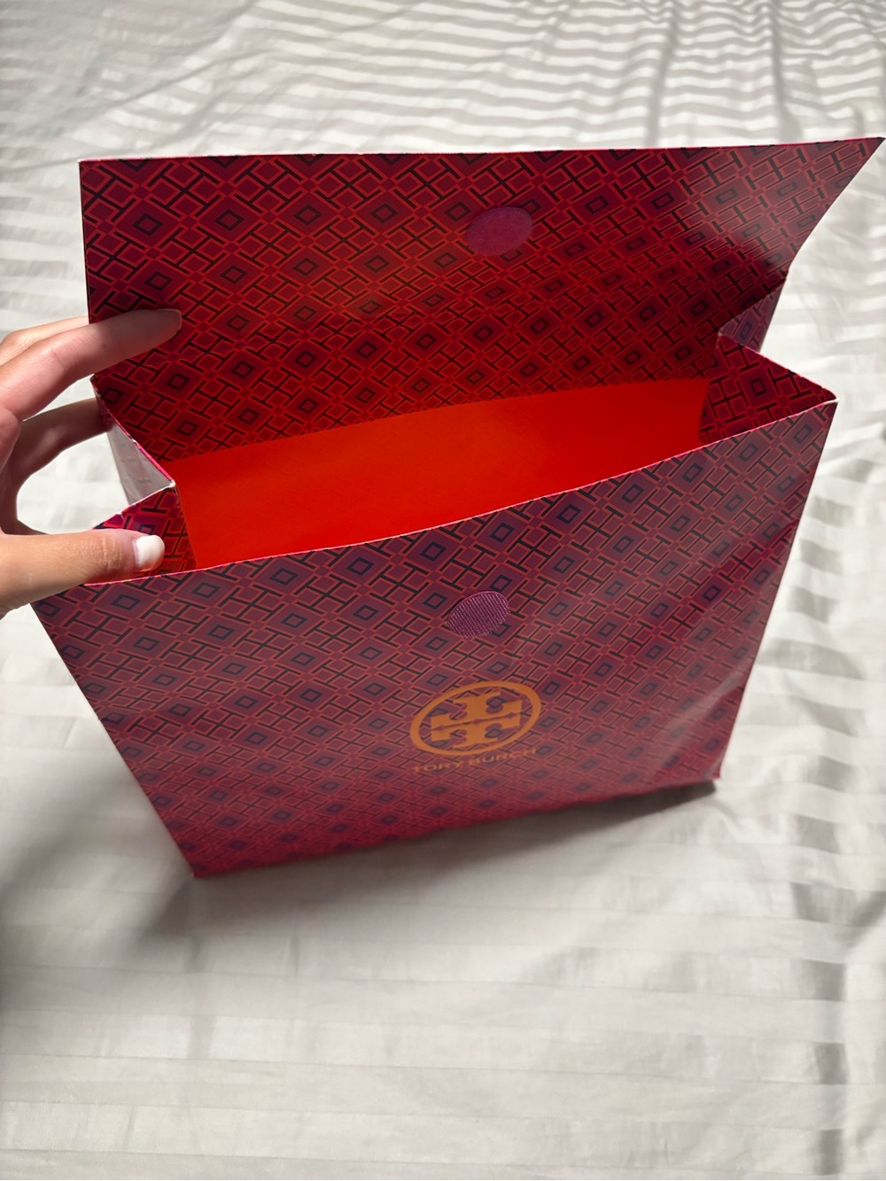 Tory Burch Red Patterned Gift Bag with Velcro enclosure